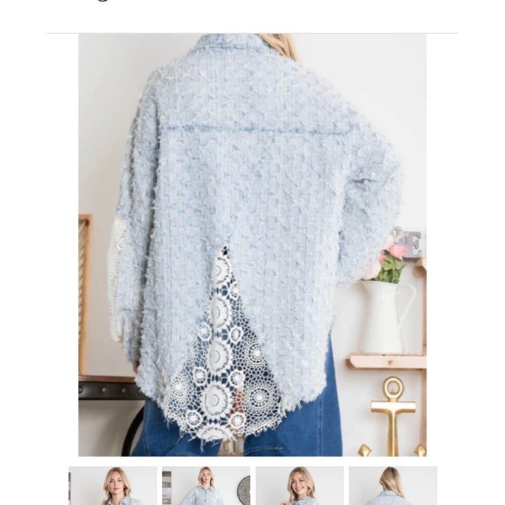 Bluevelvet shacket BLUE VELVET button down shirt tweed lace blue 100% cotton NEW - Picture 3 of 11
